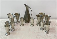 Lot of Pewter Pitcher and Cups