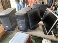 3 Dell Monitors and 2 Dell Computers