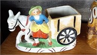 donkey woman cart planter, made in Japan