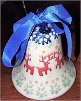 Polish pottery Christmas bell ornament- reindeer