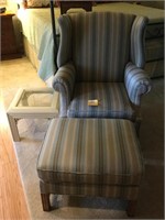 Upholstered Chair with Ottoman and Table