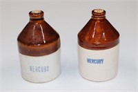 (2) Antique miner’s stoneware mercury jugs