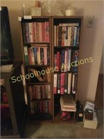 Pair of wood shelves and contents. Books and