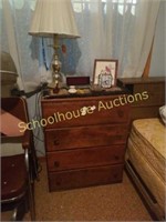 Wood dresser, lamp, and  decorative items