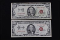 (2) Series 1966 red seal $100.00 notes - $200