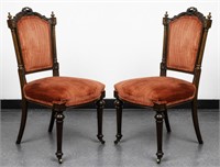 Victorian Style Carved Wood Low Chairs, Pr.