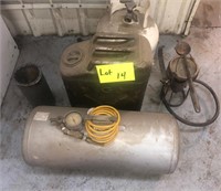 air tank, jerry can, smolder pot, propane tank