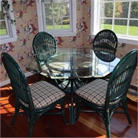 Wicker & Glass Top Table & Chairs Dinette Set