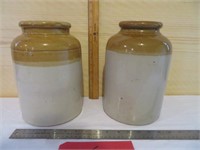 2 crockery jars 10 inches high