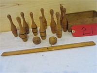 wooden bowling game with 6 inch pins