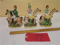 3 horse figurines with riders unmarked