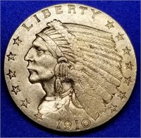 1910 US $2.50 Gold Indian Quarter Eagle BU