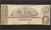 1863 Confederate $20 Banknote T-58