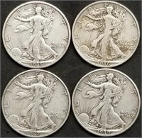 4 Nice Walking Liberty Silver Half Dollars