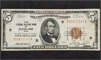 1929 $5 National Currency Cleveland, Ohio VF+