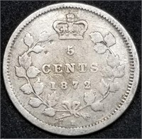 1872-H Canada 5 Cents Silver Half Dime