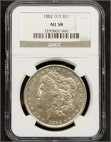 1882 O/S US Morgan Silver Dollar NGC AU58 Slab