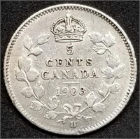 1903-H Canada 5 Cents Silver Half Dime