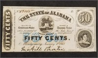 1863 Alabama 50-Cent Confederate Banknote