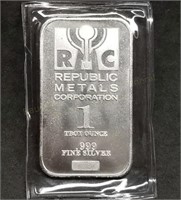 1 Troy Oz .999 Silver Bar - Republic Metals, in