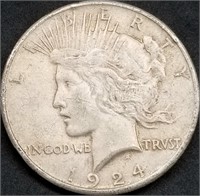 1924-P Peace Silver Dollar AU+