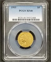 1911 US $5 Gold Indian Half Eagle PCGS XF40