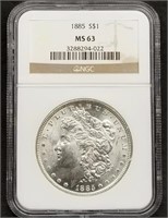 1885-P US Morgan Silver Dollar NGC MS63 Slab