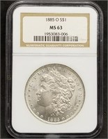 1885-O US Morgan Silver Dollar NGC MS63 Slab