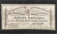1864 Confederate $30 Bond Coupon