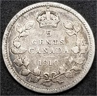1910 Canada 5 Cents Silver Half Dime