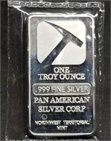 1 Troy Oz .999 Silver Bar - Pan American, in