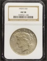 1925-S Peace Silver Dollar NGC AU58