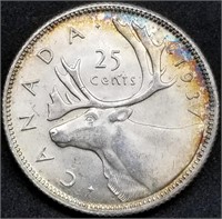 1937 Canada Silver Quarter BU Sharp Coin!
