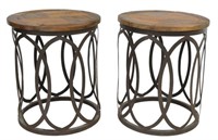 (2) RUSTIC IRON & WOOD SIDE TABLES