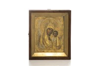19TH C RUSSIAN ICON OF OUR LADY OF KAZAN