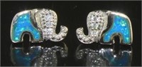 Gorgeous Blue Opal Designer Elephant Earrings