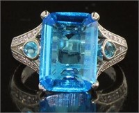 Emerald Cut Blue & White Topaz Fashion Ring