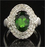 Beautiful Oval Emerald & White Topaz Designer Ring