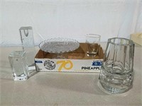 Heavy glass vases, candle holders and pedestal