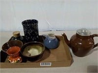Pottery vases,  small bowls, teapot