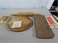 Pressed rolling pin, heart molds and wood box and