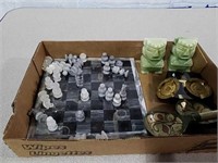 Marble miniature chess set, figures and