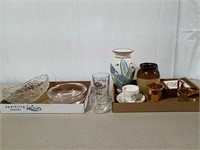 Two boxes glass bowl, ashtray, vases ,beer