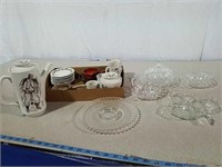 Chocolate set, glass serving pieces and