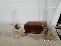 Kerosene lamps and wood box