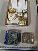 Pewter porcelain and glass trinket boxes various