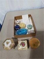Glass, alabaster and Porcelain trinket boxes