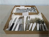Two boxes  flatware some are vintage