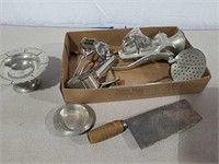Meat cleaver, grinder and other cooking utensils