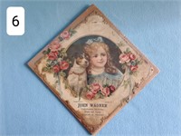 German Embossed Girl & Dog Litho Advertisement